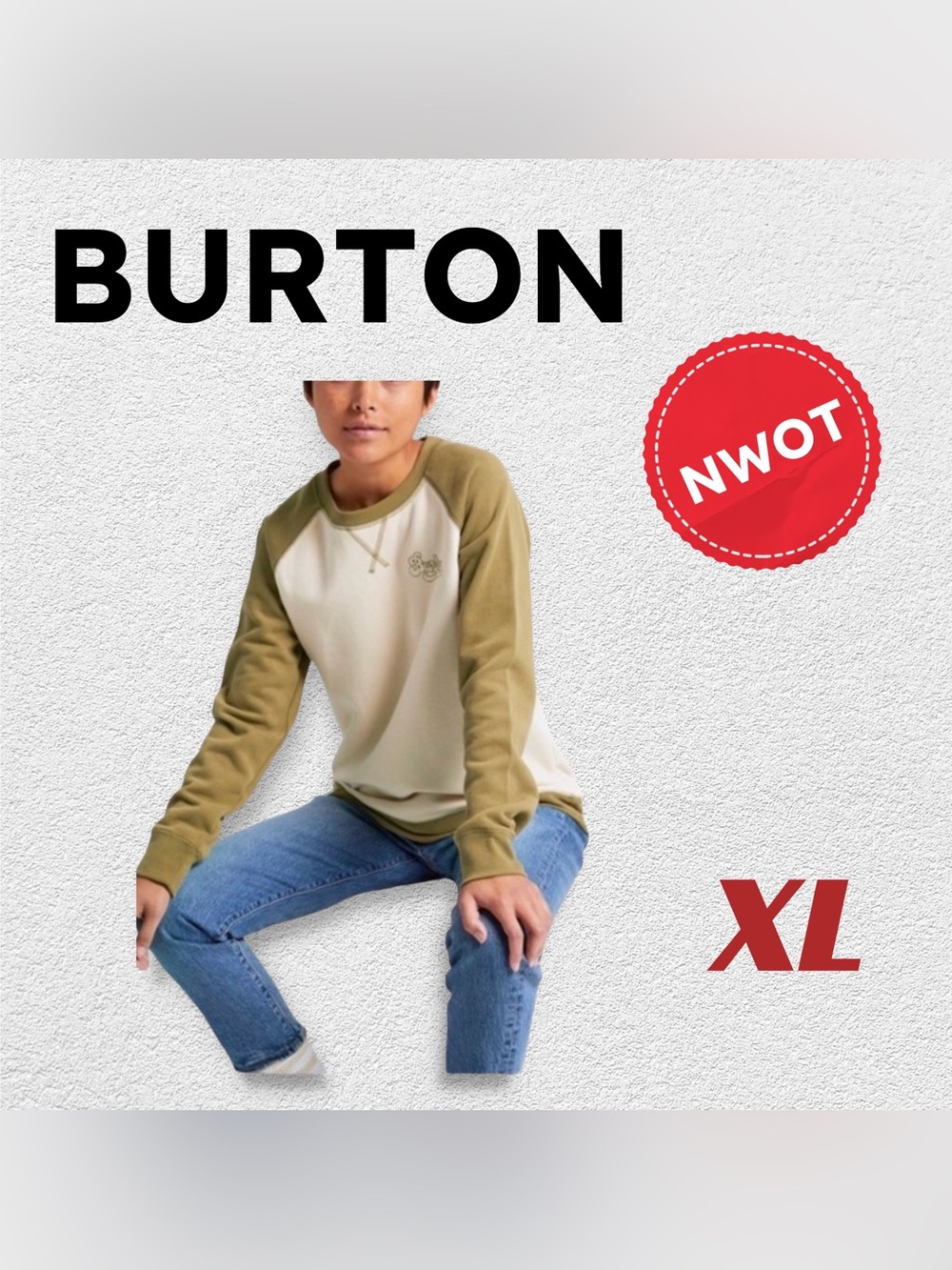 🇺🇸🆕NWOT BURTON |XL| Green Cream casual Keeler graphic crewneck sweatshirt